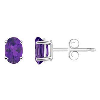 Celebration Gems 14k White Gold Oval Gemstone Stud Earrings