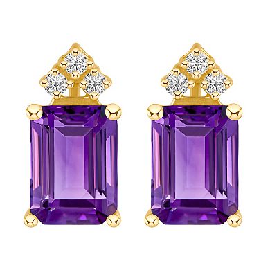 Celebration Gems 14k Gold Gemstone & 1/10 Carat T.W. Diamond Stud Earrings