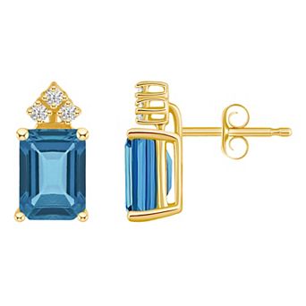 Celebration Gems 14k Gold Gemstone & 1/10 Carat T.W. Diamond Stud Earrings