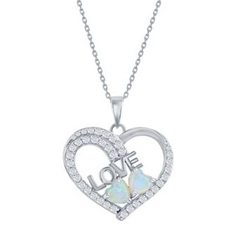 Nautica Rocks Sterling Silver Opal & Cubic Zirconia Heart "Love" Pendant Necklace