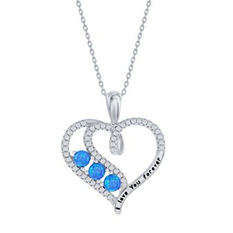 Nautica Rocks Sterling Silver Cubic Zirconia & Opal Heart "I Love You Forever" Pendant Necklace