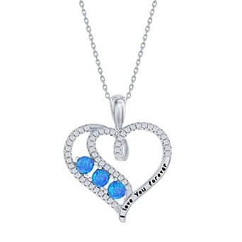 Nautica Rocks Sterling Silver Cubic Zirconia & Opal Heart "I Love You Forever" Pendant Necklace