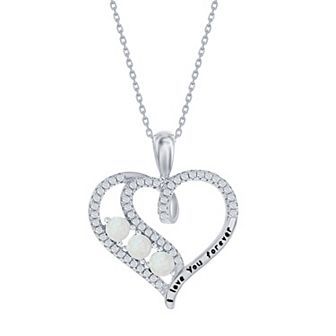 Nautica Rocks Sterling Silver Cubic Zirconia & Opal Heart "I Love You Forever" Pendant Necklace
