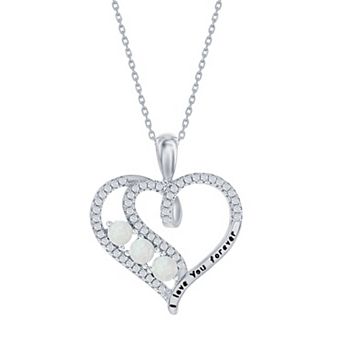Nautica Rocks Sterling Silver Cubic Zirconia & Opal Heart "I Love You Forever" Pendant Necklace