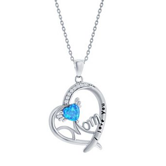 Nautica Rocks Sterling Silver Opal & Cubic Zirconia Mom "I Love You" Heart Pendant Necklace