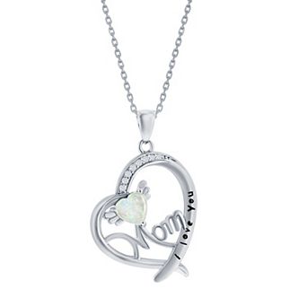Nautica Rocks Sterling Silver Opal & Cubic Zirconia Mom "I Love You" Heart Pendant Necklace