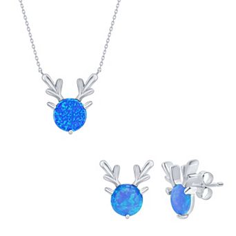 Nautica Rocks Sterling Silver Opal Deer Pendant & Stud Earring Duo Set