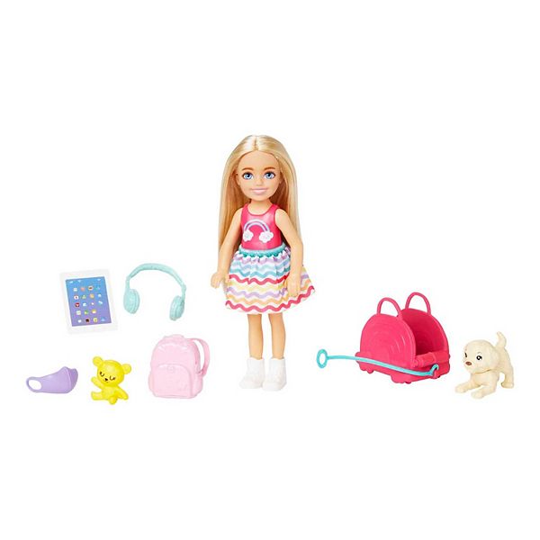 Barbie Toys, Chelsea Doll and Accessories, Travel Set with Puppy and 6  Pieces Including Pet Carrier