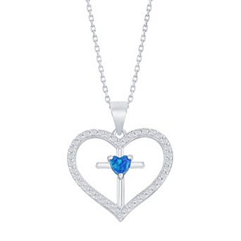 Nautica Rocks Sterling Silver Opal & Cubic Zirconia Cross Heart Pendant Necklace