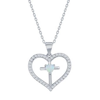 Nautica Rocks Sterling Silver Opal & Cubic Zirconia Cross Heart Pendant Necklace