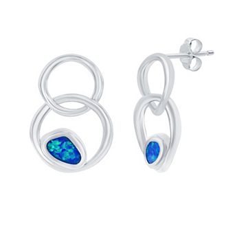 Nautica Rocks Sterling Silver Opal Double Open Circle Drop Earrings