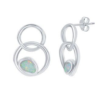 Nautica Rocks Sterling Silver Opal Double Open Circle Drop Earrings