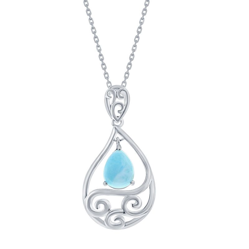 Sterling Silver Larimar Waves Pendant Necklace, Womens, Size: 18, Blue