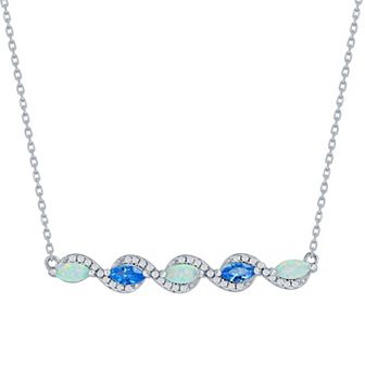 Sterling Silver Opal & Aquamarine Bar Necklace