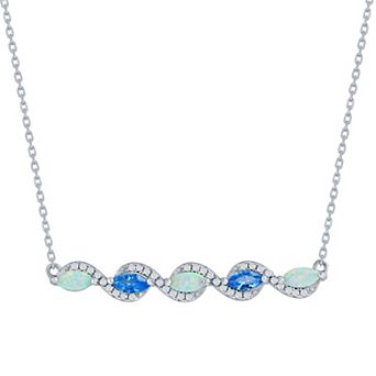 Nautica Rocks Sterling Silver Opal & Aquamarine Bar Necklace