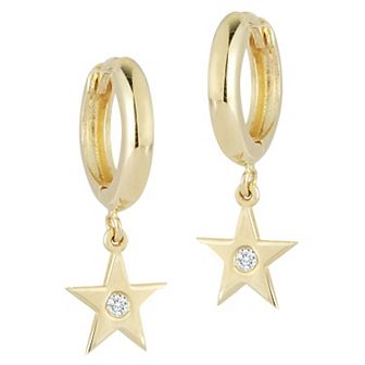 LUMINOR GOLD 14k Gold Diamond Accent Star Charm Huggie Drop Earrings