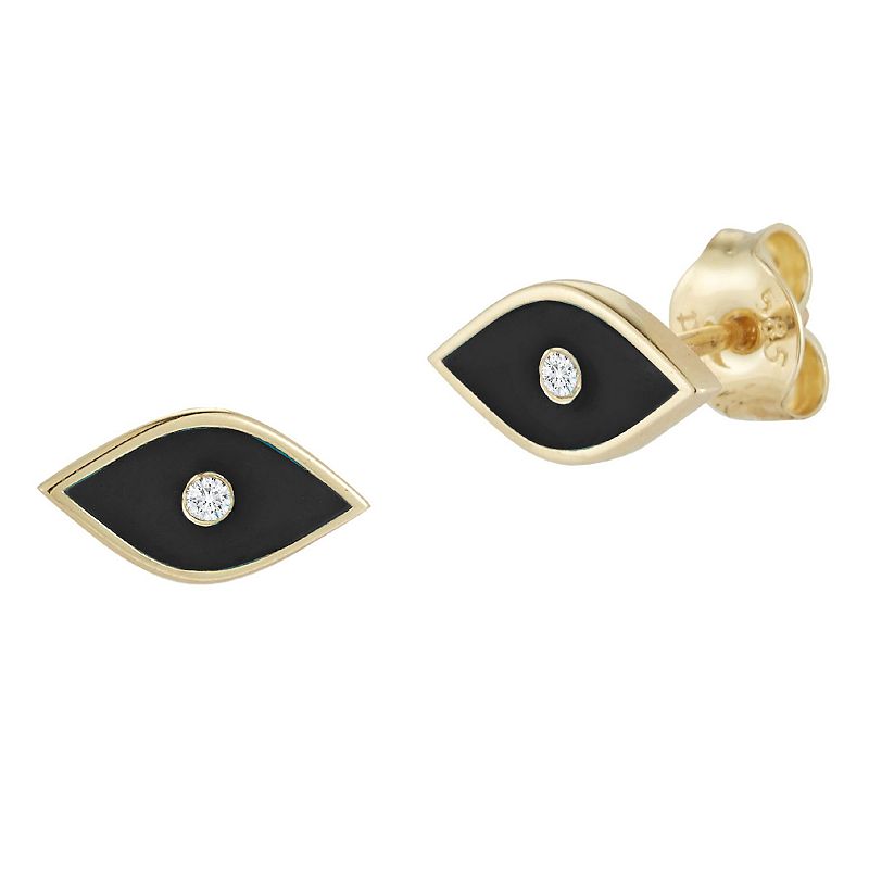 LUMINOR GOLD 14k Gold Diamond Accent Black Enamel Evil Eye Studs Earrings, 