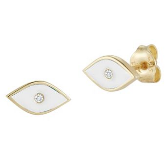 LUMINOR GOLD 14k Gold Diamond Accent White Enamel Evil Eye Stud Earrings