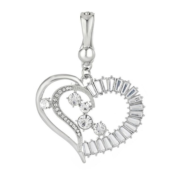 Wearable Art Silver Tone Crystal Heart Enhancer Pendant