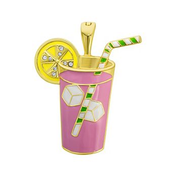 Wearable Art Pink Lemonade Drink Gold Tone Enhancer Pendant