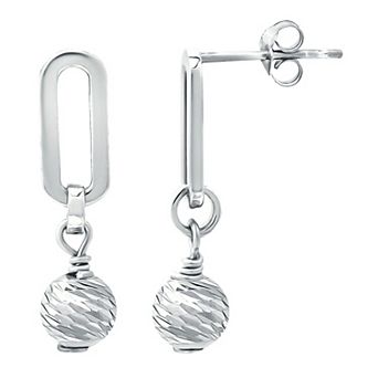 Aleure Precioso Sterling Silver Textured Bead & Paper Clip Link Drop Earrings
