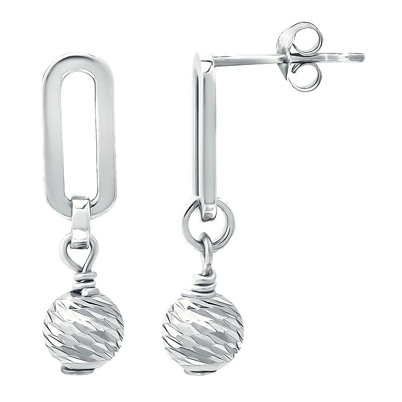 Aleure Precioso Sterling Silver Textured Bead & Paper Clip Link Drop Earrin