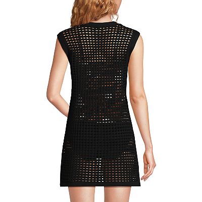 Lands' End Women's Open Knit Cover-up Dress - Black