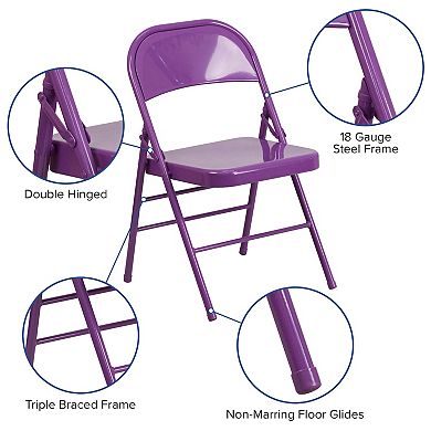 Emma and Oliver 2 Pack Orange Marmalade Triple Braced & Double Hinged Metal Folding Chair