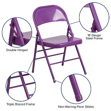 Emma and Oliver 2 Pack Cobalt Blue Triple Braced & Double Hinged Metal Folding Chair