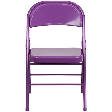 Emma and Oliver 2 Pack Cobalt Blue Triple Braced & Double Hinged Metal Folding Chair