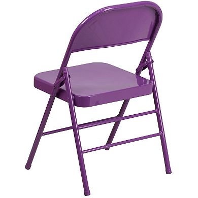 Emma and Oliver 2 Pack Cobalt Blue Triple Braced & Double Hinged Metal Folding Chair