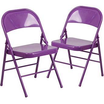Emma and Oliver 2 Pack Cobalt Blue Triple Braced & Double Hinged Metal Folding Chair