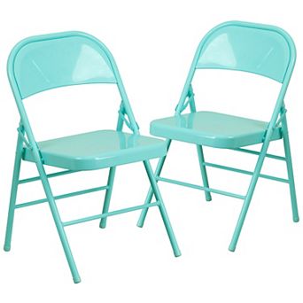 Emma and Oliver 2 Pack Cobalt Blue Triple Braced & Double Hinged Metal Folding Chair