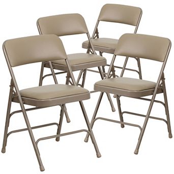 Emma and Oliver 4 Pack Curved Triple Braced Beige Vinyl Metal Folding Chair
