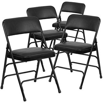 Emma and Oliver 4 Pack Curved Triple Braced Beige Vinyl Metal Folding Chair