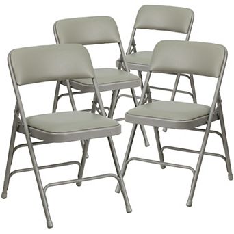 Emma and Oliver 4 Pack Curved Triple Braced Beige Vinyl Metal Folding Chair