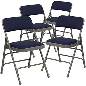 Emma and Oliver 4 Pack Curved Triple Braced Beige Vinyl Metal Folding Chair