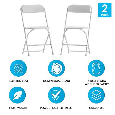 Emma and Oliver Set of 2 Brown Stackable Folding Plastic Chairs - 650 LB Weight Capacity