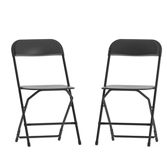 Emma and Oliver Set of 2 Grey Stackable Folding Plastic Chairs - 650 LB Weight Capacity