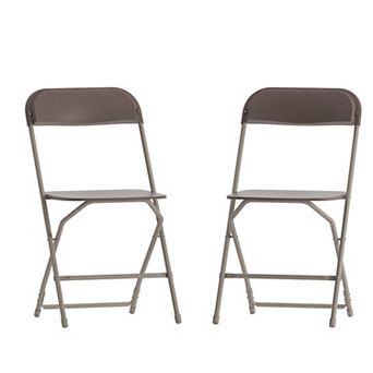 Emma and Oliver Set of 2 Grey Stackable Folding Plastic Chairs - 650 LB Weight Capacity