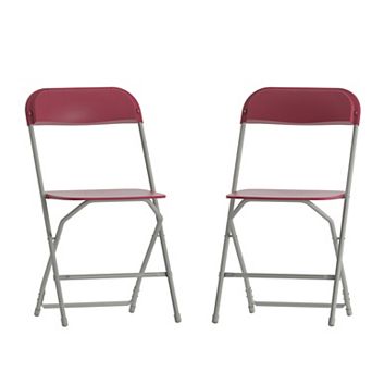 Emma and Oliver Set of 2 Grey Stackable Folding Plastic Chairs - 650 LB Weight Capacity