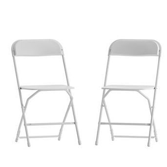 Emma and Oliver Set of 2 Grey Stackable Folding Plastic Chairs - 650 LB Weight Capacity
