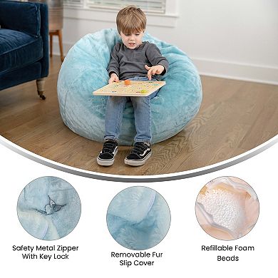 Emma And Oliver Small Furry Bean Bag Chair For Kids And Teens
