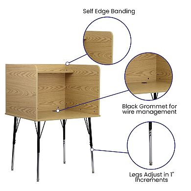 Emma and Oliver Stand-Alone Study Carrel with Height Adjustable Legs - Oak Finish