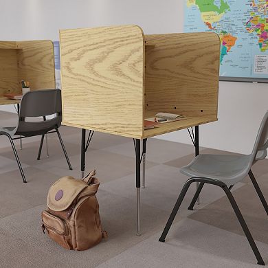 Emma and Oliver Stand-Alone Study Carrel with Height Adjustable Legs - Oak Finish