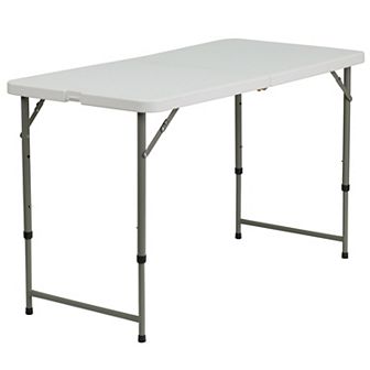 Emma and Oliver 4-Foot Height Adjustable Bi-Fold White Plastic Folding Table w/ Handle
