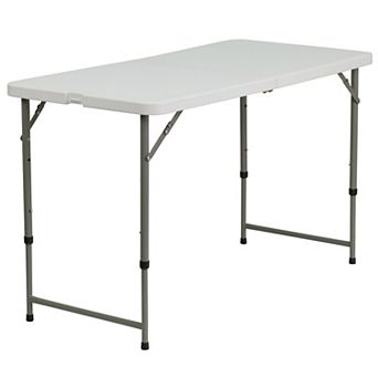 Emma and Oliver 4-Foot Height Adjustable Bi-Fold White Plastic Folding Table w/ Handle