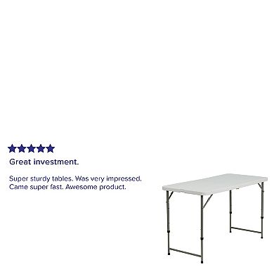 Emma and Oliver 4-Foot Height Adjustable Bi-Fold White Plastic Folding Table w/ Handle