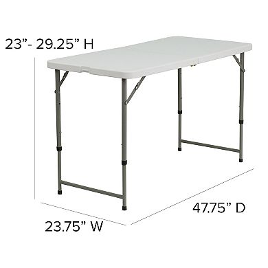 Emma and Oliver 4-Foot Height Adjustable Bi-Fold White Plastic Folding Table w/ Handle