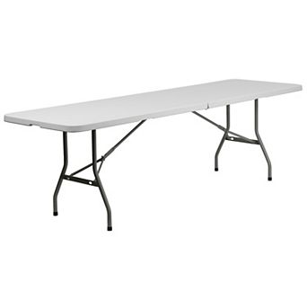 Emma and Oliver 8-Foot Bi-Fold Granite White Plastic Banquet and Event Folding Table with Handle